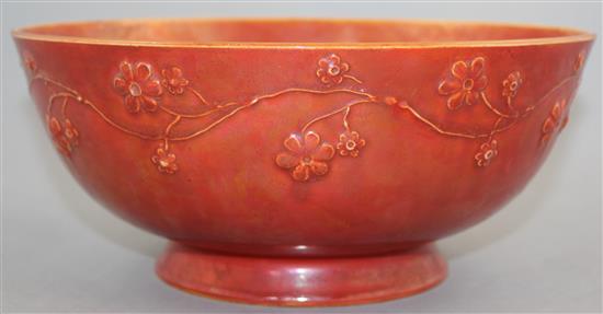 An unusual Ruskin orange lustre bowl, c.1910, 26cm diam.